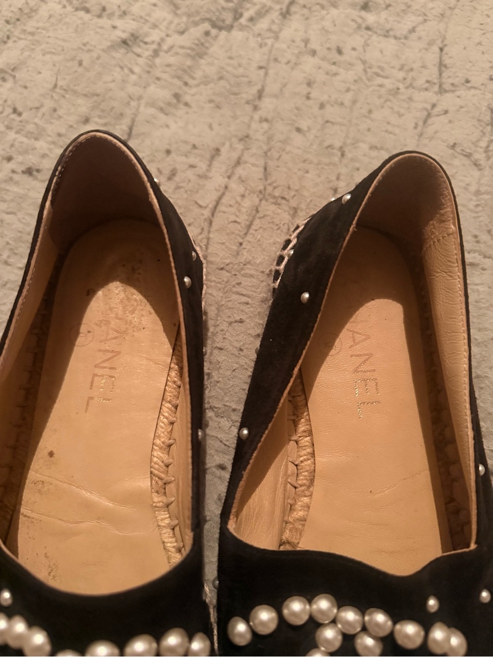 Chanel Suede Black Pearl-Embellished Women's Espadrilles - Picture 6 of 13